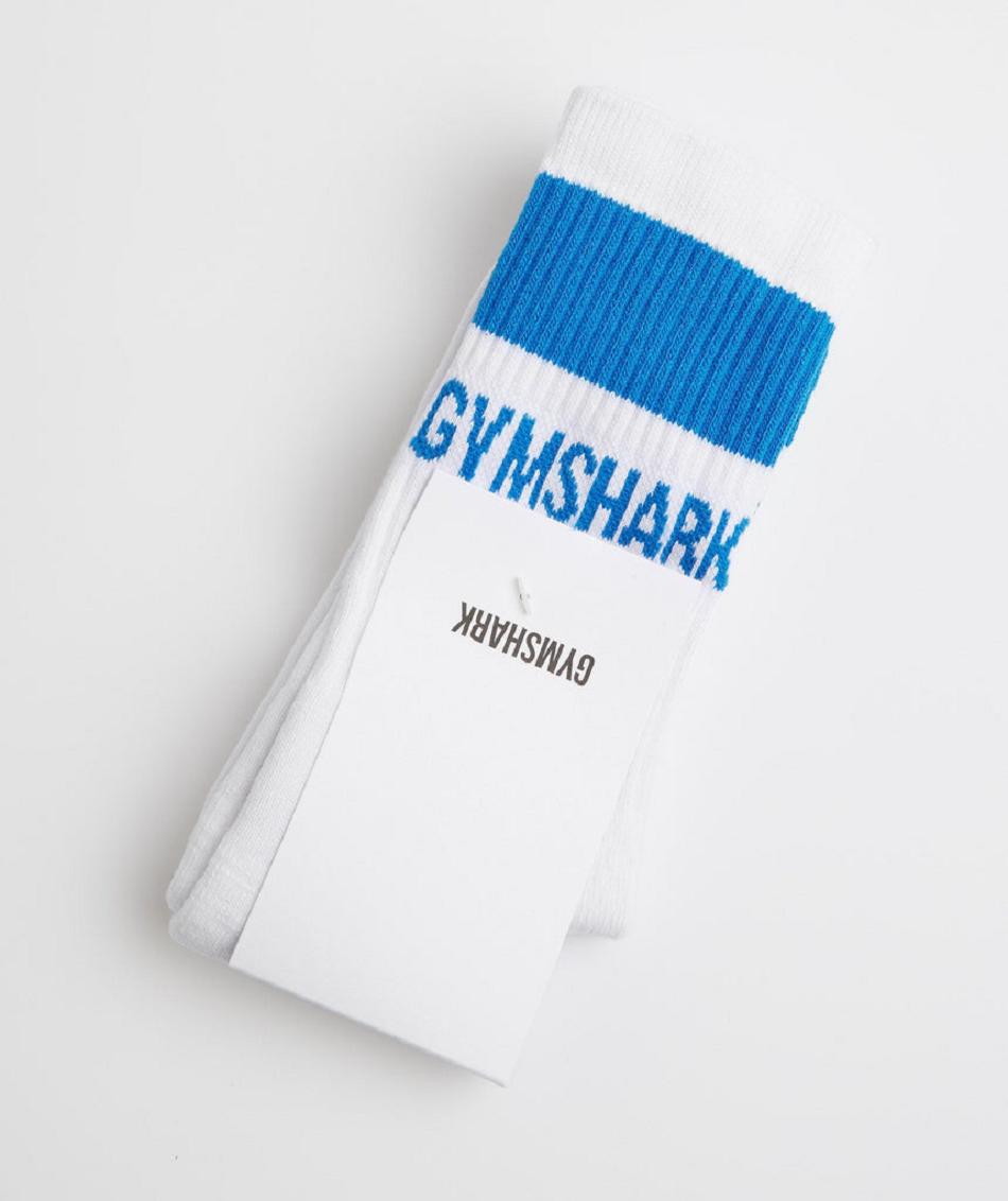 Calcetines Gymshark Premium Jacquard Single Mujer Blancas Azules | CO 3126JPQ